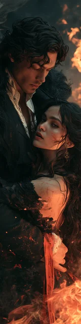 Free dark romance bookmark featuring a couple against a fiery background